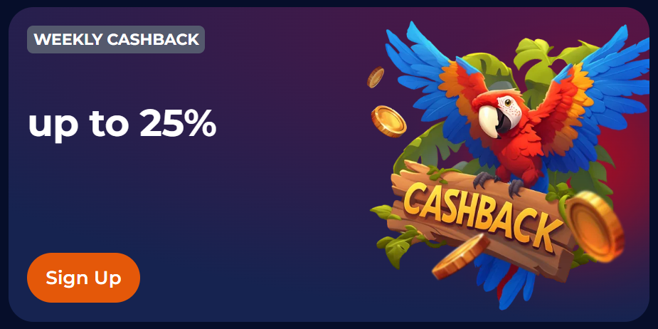 cashback – up to 25% per week Weekly refund for losses