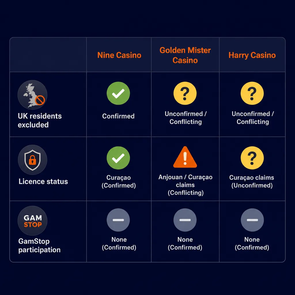Comparison icons of UK access and licensing across three brands