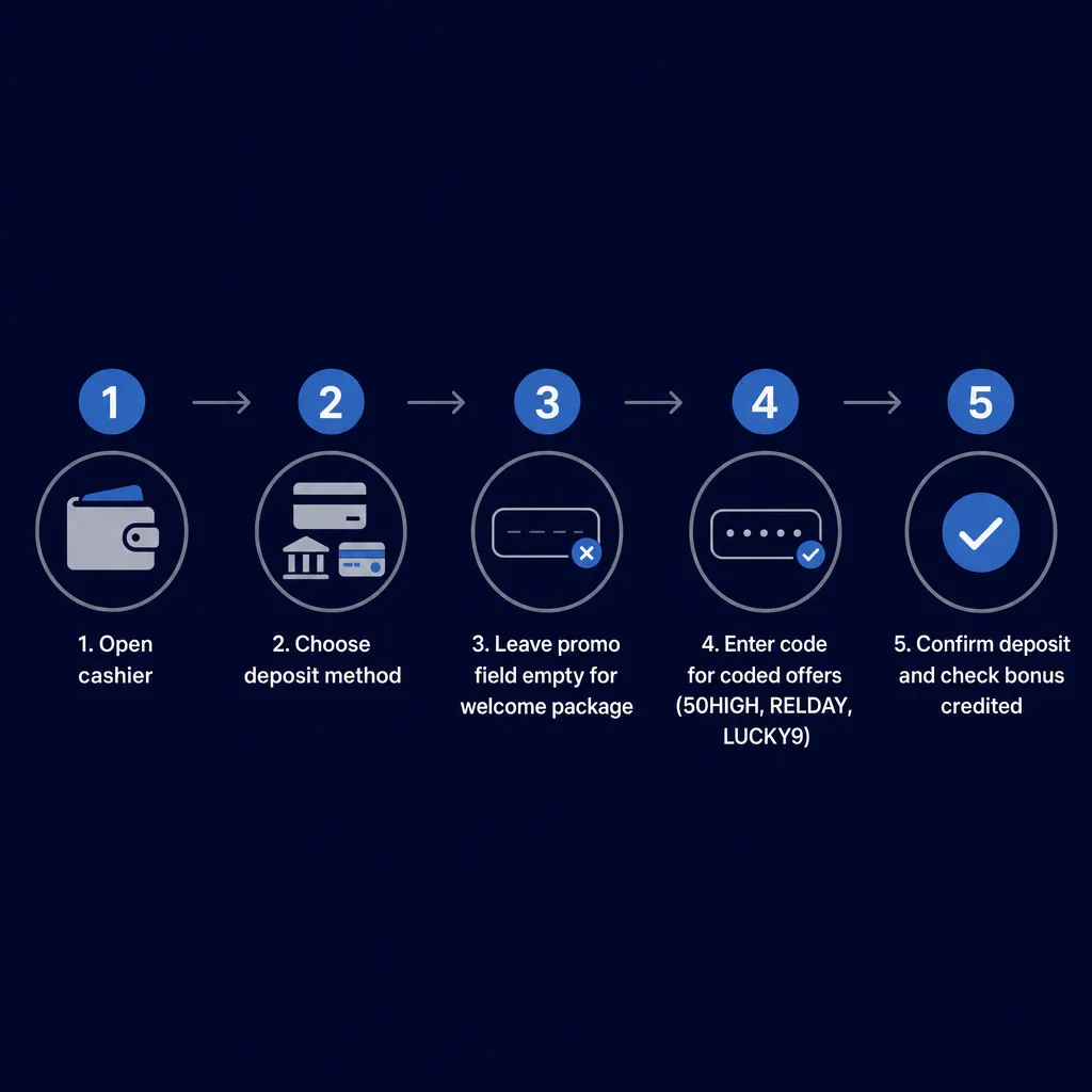 Five-step process for using or skipping a Nine Casino promo code