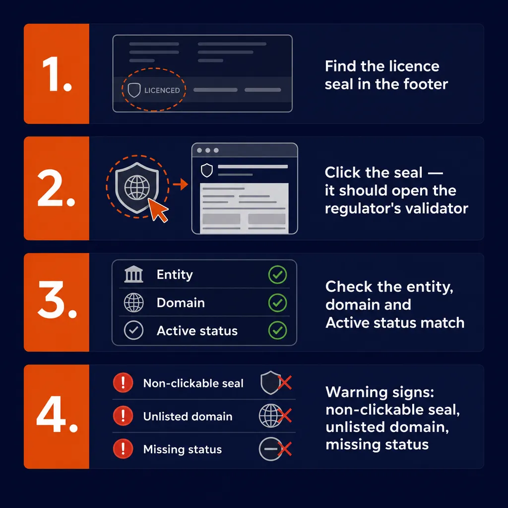 Four-step checklist for verifying any online casino licence