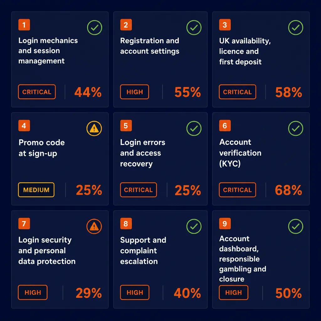 Overview grid of all nine login review decision factors