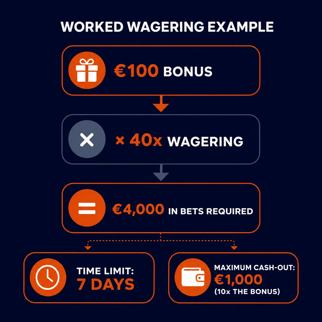 Worked example of wagering requirement and cash-out cap
